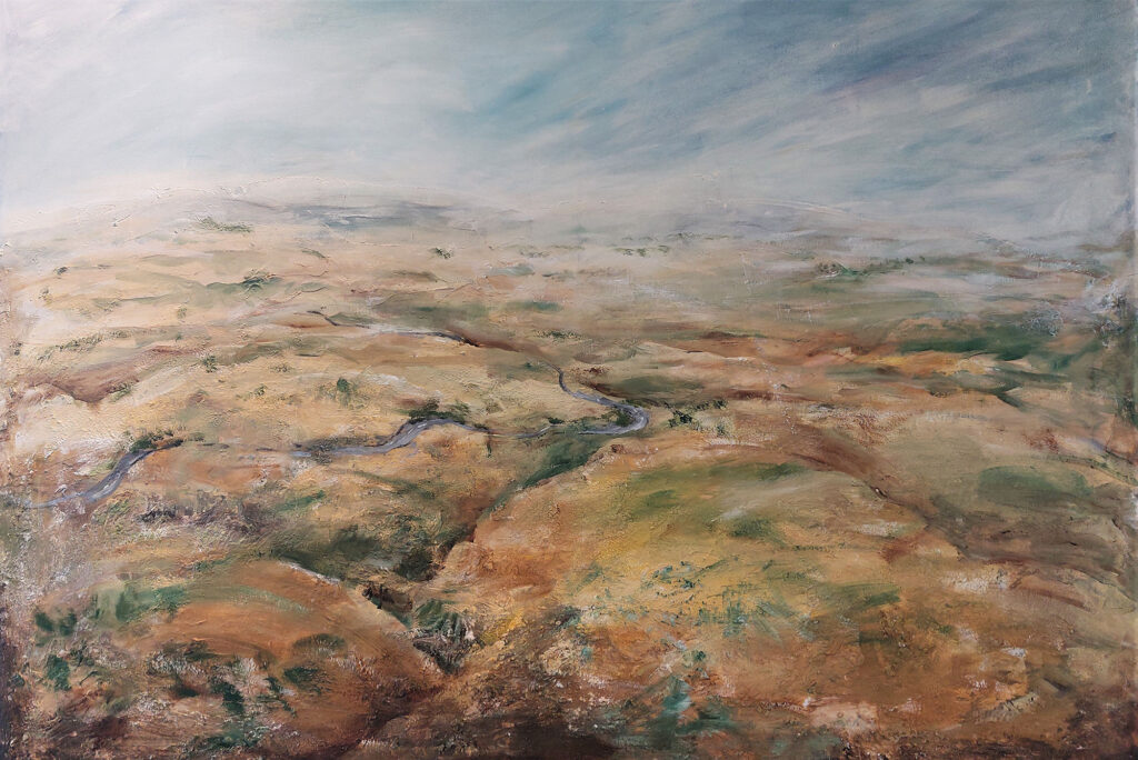Blick auf die Landschaft von Voltera, 9100x140cm auf Leinwand mit exper. Materialien und Acrylfarben, CHF 2'500